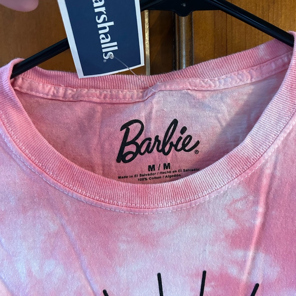 Barbie Pink and White Tie-Dye Junior/Womens Halloween Spider Web Tee - Picture 2 of 6